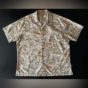 BATIK BAY Beige Island Life Theme Cotton Hawaiian Shirt sz XL
